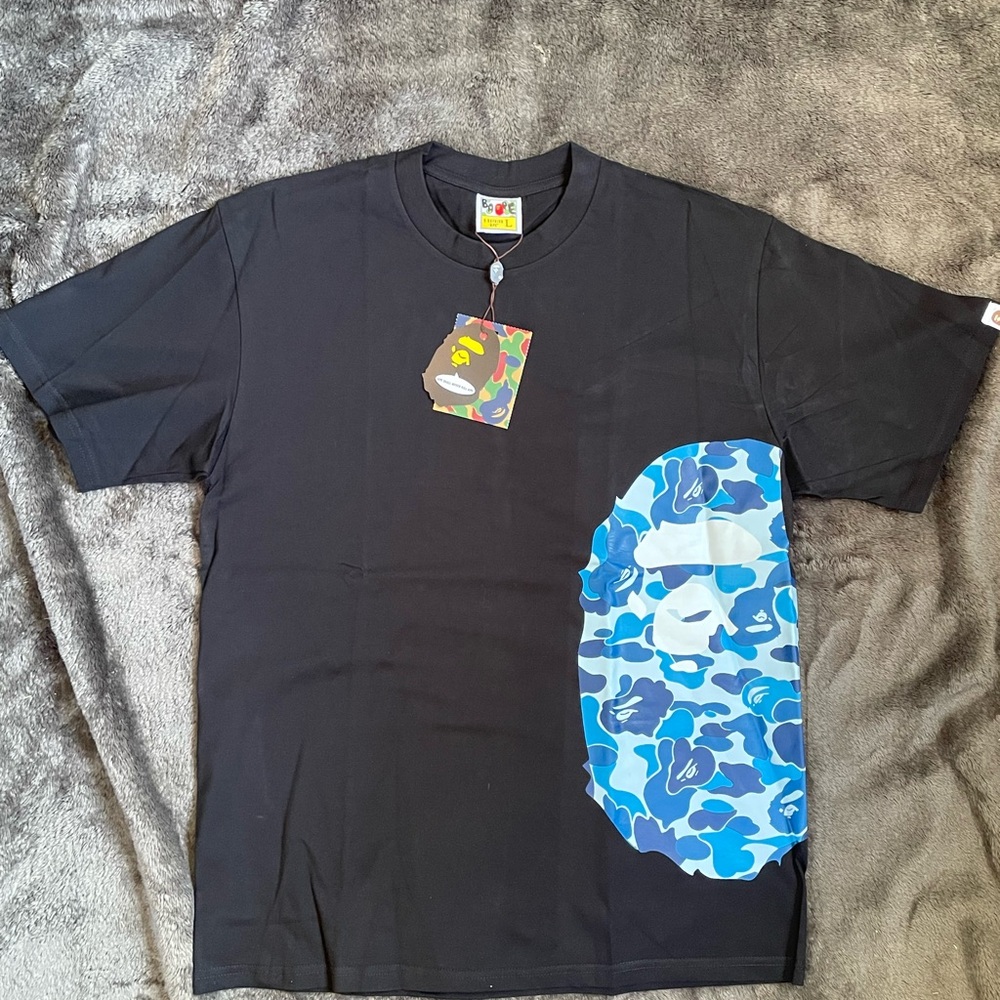 Bape Black Tee with Blue Camo Accent